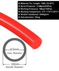 Red PU Pneumatic Tubing Hose For Air Compressors, 10mm Outer Diameter, 6.5mm Inner Diameter, 32.8 Feet Long, specifications visible