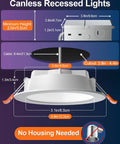 DUSKTEC Smart Recessed Lighting 4 Inch Color Changing LED Recessed Lights with cable and measurements displayed.