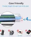 Fast Qi Wireless Charger Pad With 10W Max And 7.5W Modes For iPhone 17 Pro Max Air 16 15 14 13 12 11 And Samsung Galaxy S23 S24 S25 Plus AirPods Pro 3; case thickness compatibility diagram less than 4mm without metal or magnets