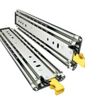 Heavy Duty Full Extension Drawer Slides With Double Row Steel Ball Bearings Built Tough For Daily Use Rock Solid Gliding Performance For Everyday Home Projects 72 Inch Three Fold Rail System Supporting Up To Four Hundred Pounds Smooth Quiet Action