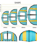 Sizes of Inflatable Surf Wing For Kitesurfing 5m2 Training Wing With Window And Repair Kit Handheld Wind Wing shown in image