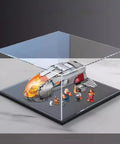 Clear Acrylic Display Case For 76232 Airship, Dustproof Black Base, Ultra Clear Shield, showing assembled airship model inside