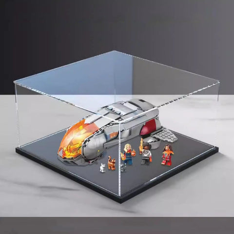 Clear Acrylic Display Case For 76232 Airship, Dustproof Black Base, Ultra Clear Shield, showing assembled airship model inside