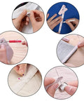 Hands using All In One Sewing Kit With 229 Pieces For Beginners And Pros Travel Ready For Home And School Includes Scissors Detailed And Power Shears DIY Gift 41XL Thread Spools 30 Needles Pins Magnifier Tape Measures Markers And Clips for various sewing tasks.