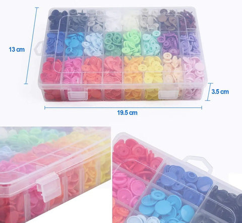 Best Value 408 Piece Plastic Snap Button Kit with Rainbow Color Organizer Case; 12mm T5 snaps; multi-color compartments visible