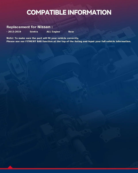 Image showing a compatibility information chart for Rear Wheel Hub And Bearing Assembly 512530 For Nissan Sentra 2013 2019 5 Lug