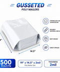 Heavy Duty Poly Mailers 14.5 x 19 Inch Waterproof Self Seal Shipping Envelopes for Clothes E Commerce Packaging 500 Pack
