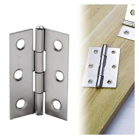 Rotating Concealed Hinges Set For Doors And Cabinets Stainless Steel 10 Pack, close-up view on door and installed example on wood surface