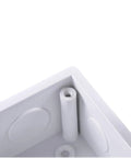 Close-up of 4X4X3 Inch White PVC Junction Box For Electrical Conduit showing pre molded knockouts and interior details.