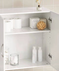 Space Saving Wall Cabinet For Bathroom Kitchen And Laundry With Enclosed Doors Adjustable Shelf And Three Height Options Over Toilet Storage White Finish A Versatile Wall Organizer For Home Garage, open doors with toiletries inside