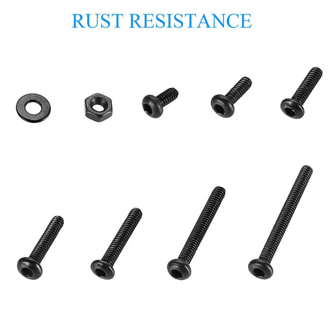 Sweet 410 Piece M2 Metric Machine Screw Kit With Black Button Head Allen Cap Bolts Nuts And Washers Made Tough Grade 10.9 Alloy Steel Includes Hex Key Perfect For Heavy Duty Repairs And Custom Builds With Top Notch Durability And Strength. black M2 bolts, nut, and washer set