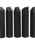 Front view of five black 3/4-inch carbide indexable turning tool bodies with replaceable inserts