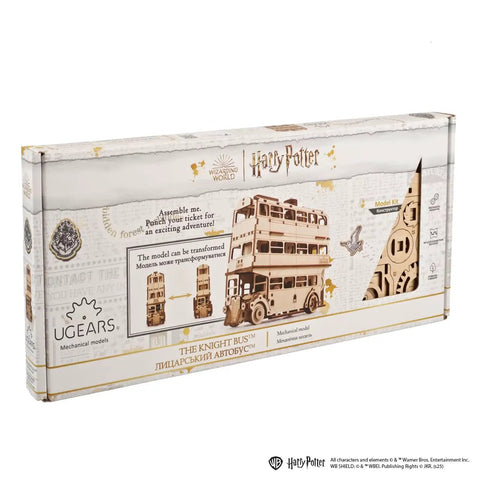Knight Bus 3D Puzzle With 268 Pieces And 7.7 Inch Build Size Transformable Triple Decker Design, spring-powered wooden model kit box