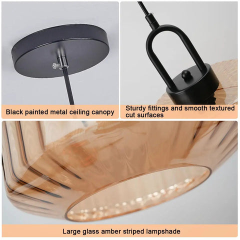 Amber Hand Blown Glass Globe Pendant Light In Black Finish Go To Modern Mid Century Style Ceiling Hanging Fixture showing metal canopy and glass shade.