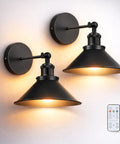 Set Of 2 Vintage Black Wall Sconces With Remote Dimmable Battery Operated Wireless Indoor Lighting Hella Bright No Cord Hassle Quick Install Farmhouse Home Decor, stylish black sconces with warm light.