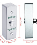 Front and side view of Push To Exit Button For Door Access Control Waterproof Stainless Steel Shell With Back Mounted Box Four Contact Output NO And COM Built Tough For Indoor And Outdoor Use Ideal For Commercial And Industrial Door Systems.
