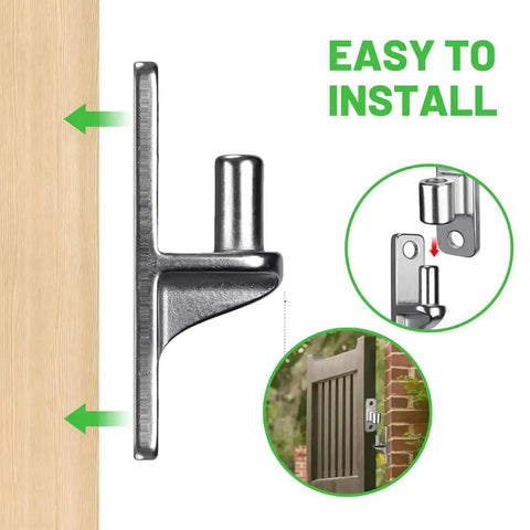 Wall Mount Gate Hinges For Farm And Outdoor Fences, stainless steel hinge with 5/8 inch pin installed on wood post, easy install