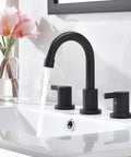 Matte Black Bathroom Sink Faucet With Widespread 8 Inch 3 Hole Vanity Fit, 360 Degree Swivel Spout, Pop Up Drain And Water Supply Lines Included