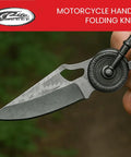 Motorcycle Style Folding Knife with 4.75 Inch Etched Stainless Blade Cast Metal Bike Handle