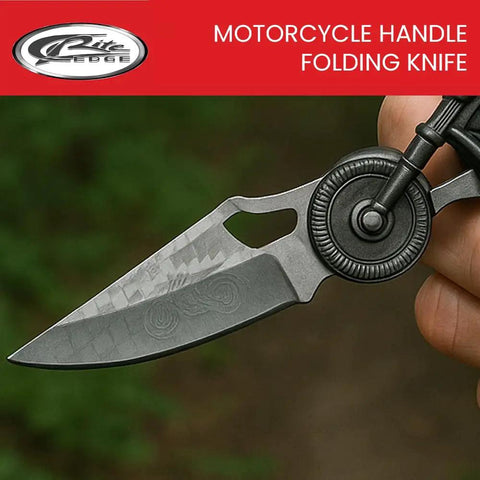 Motorcycle Style Folding Knife with 4.75 Inch Etched Stainless Blade Cast Metal Bike Handle