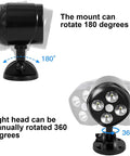 Motion Sensor Outdoor Lights Cordless Battery Powered Two Pack With 1000LM LED Security Light, showing 180 and 360 degree rotation