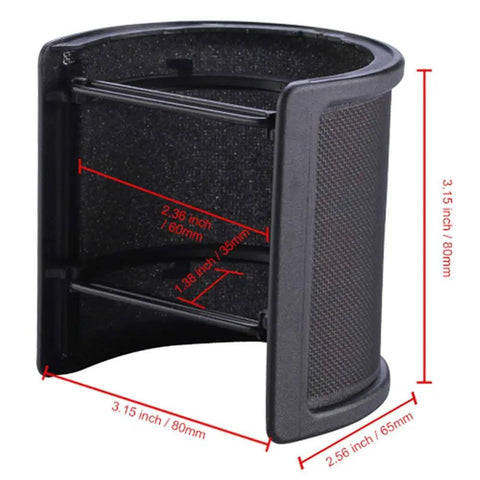 Mic Shock Mount With Pop Filter For 46mm To 51mm Condenser Microphones, showing anti vibration suspension clip dimensions