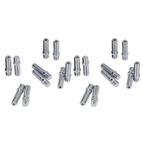 Ultimate 20-Piece Wheel Conversion Stud Kit With 50mm Length And Extended Shank For European Rides To Spice Up Your Custom Setup And Ensure Super Secure Mounting On Aftermarket Wheels., 20-piece M12x1.5 steel wheel studs, zinc plated, shown grouped on white