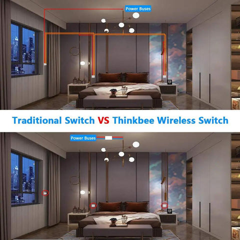Comparison of traditional switch vs Thinkbee Wireless Light Switch And Receiver Kit No Wiring No WiFi For LED Lights