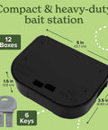 Heavyduty small mouse bait station with secure locks, measuring 5x3.5x1.5 inches, part of a 12 pack bundle for pest control.