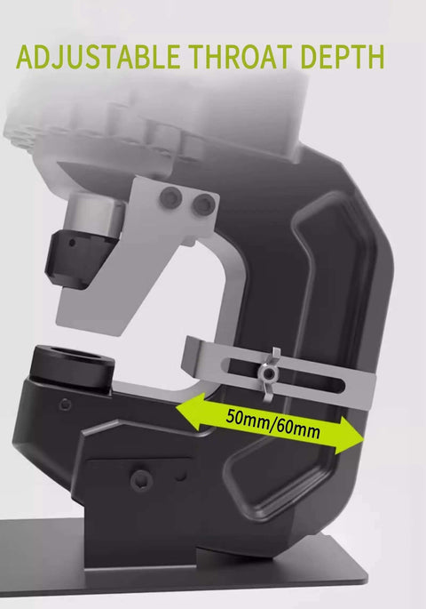 Heavy Duty 2000W Electric Hole Puncher With 20 Ton Capacity And 5 Dies shown with adjustable throat depth feature