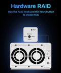 Beast Class Five Bay Diskless External Storage Enclosure control panel with RAID knob and reset button for configurations.