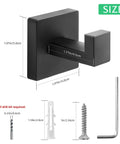 Heavy Duty Stainless Steel Towel Hooks Wall Mounted Square Robe Hooks for Bathroom Kitchen Bedroom and Hotel Matte Black 2 Pack dimensions and mounting hardware