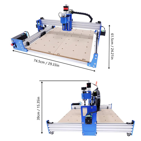 Top and front views of Badass 3 Axis CNC Router Station With 4040 Woodworking Engraver And 110V Desktop Mill for Acrylic MDF Carving.