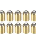 Top Shelf 10 Pack Solid Brass Ball Spring Plungers Sized 4X5mm Heavy Duty cabinet door catches, showing ten units in a row.