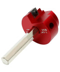 Red reamer from Four Size PVC Pipe Reamer Tool Kit for Schedule 40 Plastic Pipes, showing 1-1/4 in size fitting on half-inch drill.
