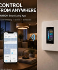 Slick Smart Dimmer Switch With A Nifty LCD Touchscreen And Ultra Smooth 100 Level Brightness Control built into a wall next to a smartphone.