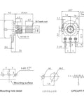 Technical drawing of a 10Pcs 5K Ohm Linear Potentiometers Kit With 3 Pin 15mm Shaft, showing dimensions and mounting details.