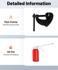 Image showing Pipe Clamp for solid grip and Oil Pot for precise lubrication, used with Heavy Duty Electric Pipe Threader.