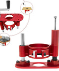 Tough Guy Badass Electric Router Lift Kit with Hefty Aluminum Alloy Table Insert Plate, red, showing height adjustment features.