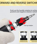 Hand Manual Reversible Impact Driver Set With Extractor And S2 Steel Bits shown switching directions.