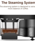 Automated 40 Oz Espresso Coffee Maker Featuring Built In Bean Grinder And Smart Ninety Two Degree Temp Control steam system component close-up.