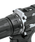 Close-up of Sub Compact Brushless Cordless Drill Driver Kit with a metal chuck and two-speed gears for precision driving.