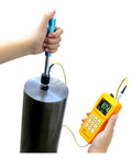 Road Ready Leeb Metal Hardness Tester With D Impact Probe And Calibration Block Digital Readout in use on steel cylinder.