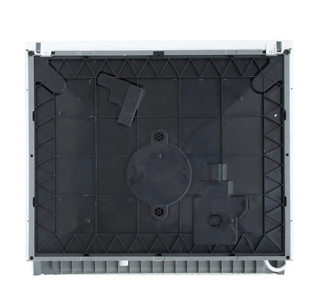 Bottom view of Hassle Free Countertop Dishwasher With Stainless Steel Tub showing black plastic base and drainage components.
