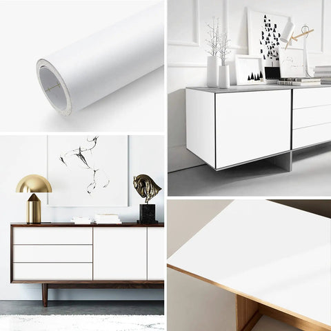 Thick White Matte Self Adhesive Contact Paper Size 16 Inch By 198 Inch Waterproof Peel And Stick Vinyl Film Wrap on furniture.