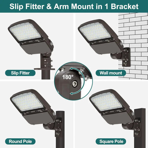 Super Bright LED Parking Lot Light With Dusk-to-Dawn Photocell, 150W/100W/75W Adjustable, slip fitter and arm mount options