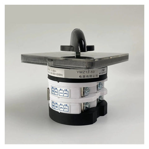 Changeover Rotary Cam Switch LW31 With 0 To 4 Positions, 660V 50A, Three Stages, Two Poles, Eight Terminals, Silver Finish For Heavy Duty Industrial Control.