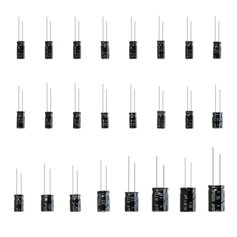 Electrolytic Capacitor Kit With 24 Inline Aluminum Caps, Ranging From 0.1uF To 1000uF And 10V 16V 25V 50V, DIY Electronics Projects