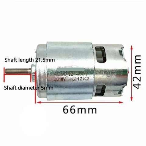 Beefy 775 DC Gear Motor, 18V 120W with Ball Bearing showing dimensions: length 66mm, diameter 42mm, shaft length 21.5mm, diameter 5mm.