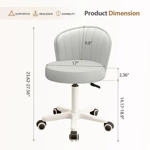 Small Round Rolling Desk Chair Armless Design Comfy PU Leather Seat Height Adjustable Swivel Office Chair with dimensions